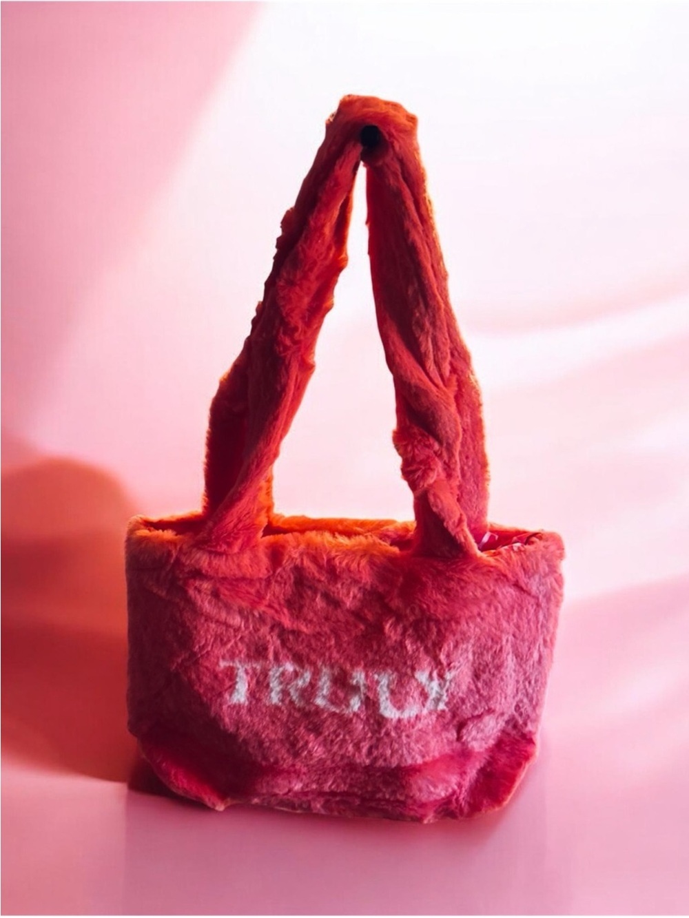 TRULY Coral-Pink Plush Faux-Fur Tote Bag NIP
